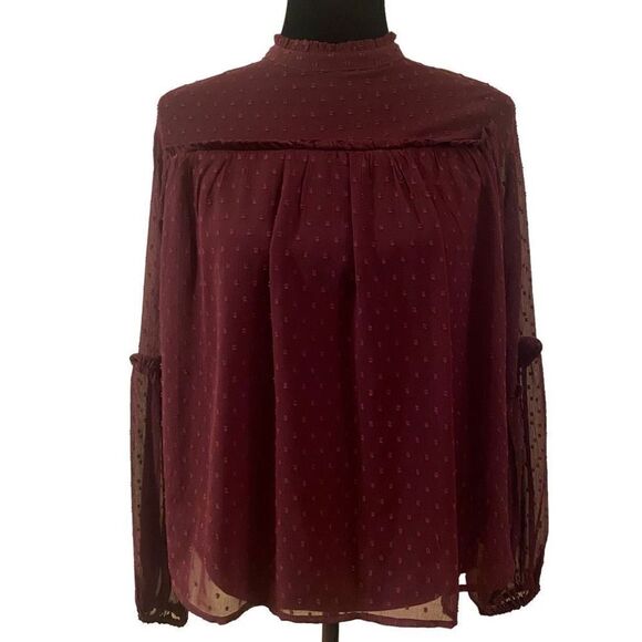 Japna Plum Swiss Dot Sheer Blouse Size Small‎ - Picture 1 of 11